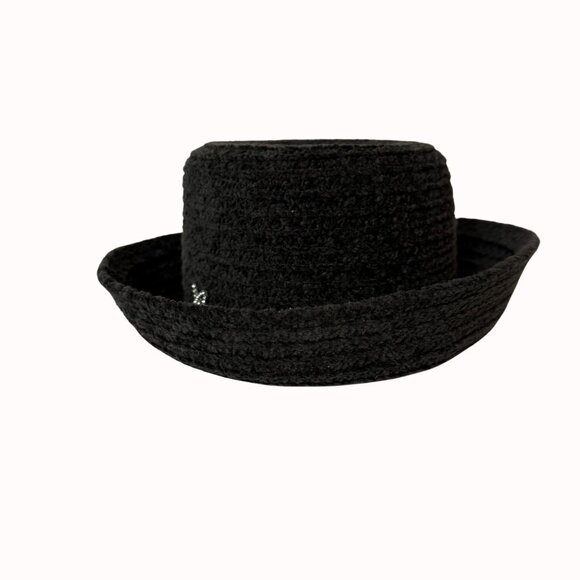Betmar Chenille Bucket Hat Black Rhinestone Logo Soft Cloche Winter Cozy Luxe - Picture 6 of 15